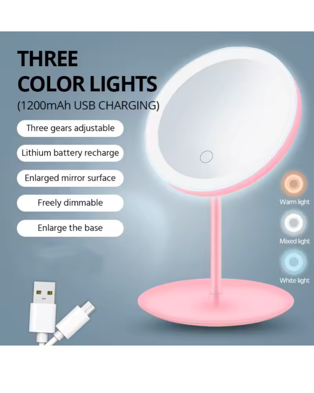Makeup Mirror With Led Light Foldable With USB Cable Cosmetic Mirror