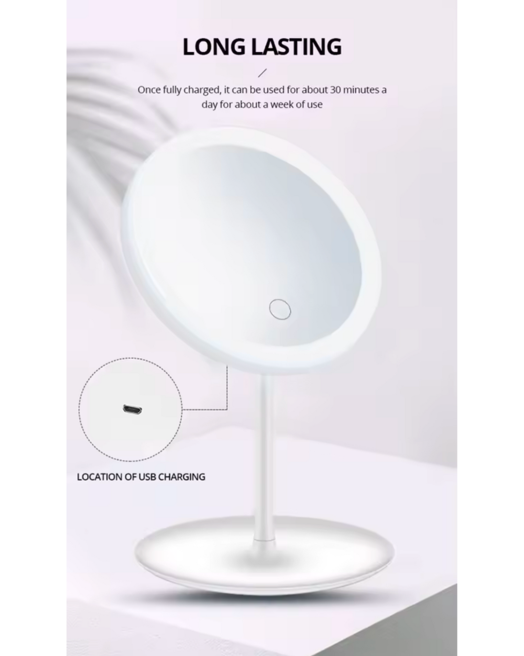Makeup Mirror With Led Light Foldable With USB Cable Cosmetic Mirror