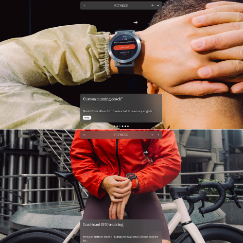 Person wearing a smartwatch with fitness app interface, sitting on a bench.