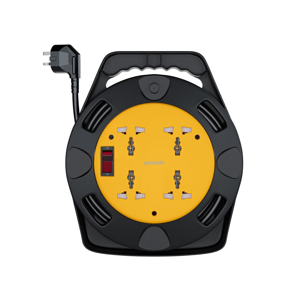 Porodo 4AC Extension Cable Reel with UK Plug 10m Wire  Black